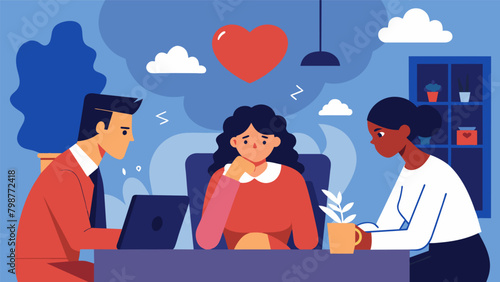 A person sitting in a thes office talking about their struggle with intense and unstable relationships a common symptom of BPD.. Vector illustration