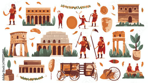 Ancient Rome Empire symbols and characters set vect