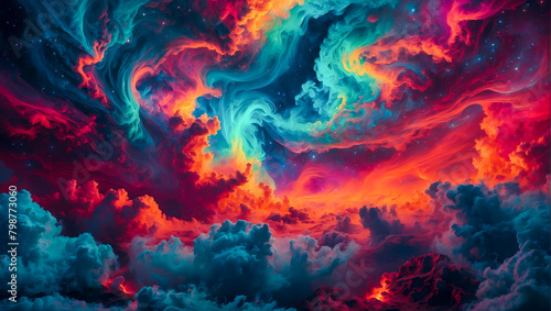 Colorful psychedelic volcanic clouds high quality background