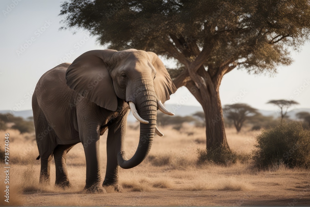 Obraz premium 'path white clipping african isolated elephant loxodonta pachyderm trunk africa animal mammal africana grey huge ivory large nature safari strong tusk wild big zoo dangerous wildlife wrinkle single'