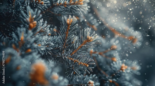 Winter pine tree s frozen leaves