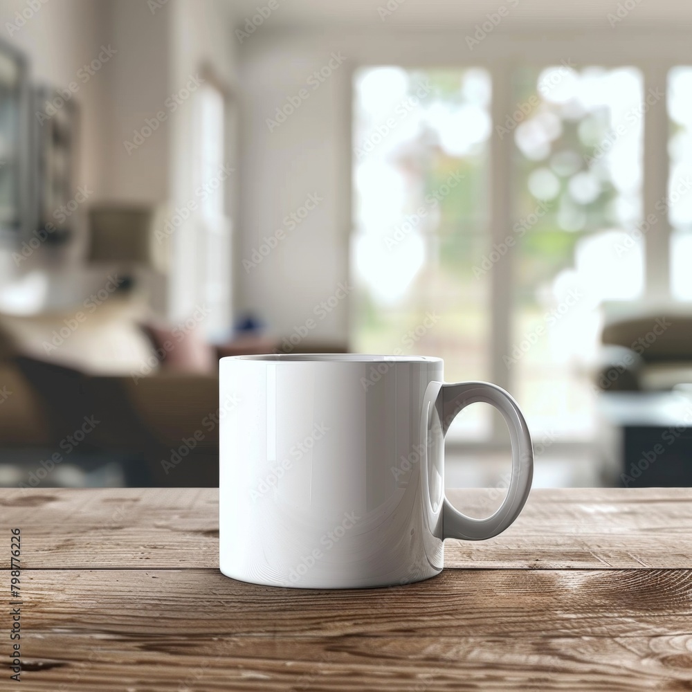 Coffee mug mockup on a Table in Front of a Window