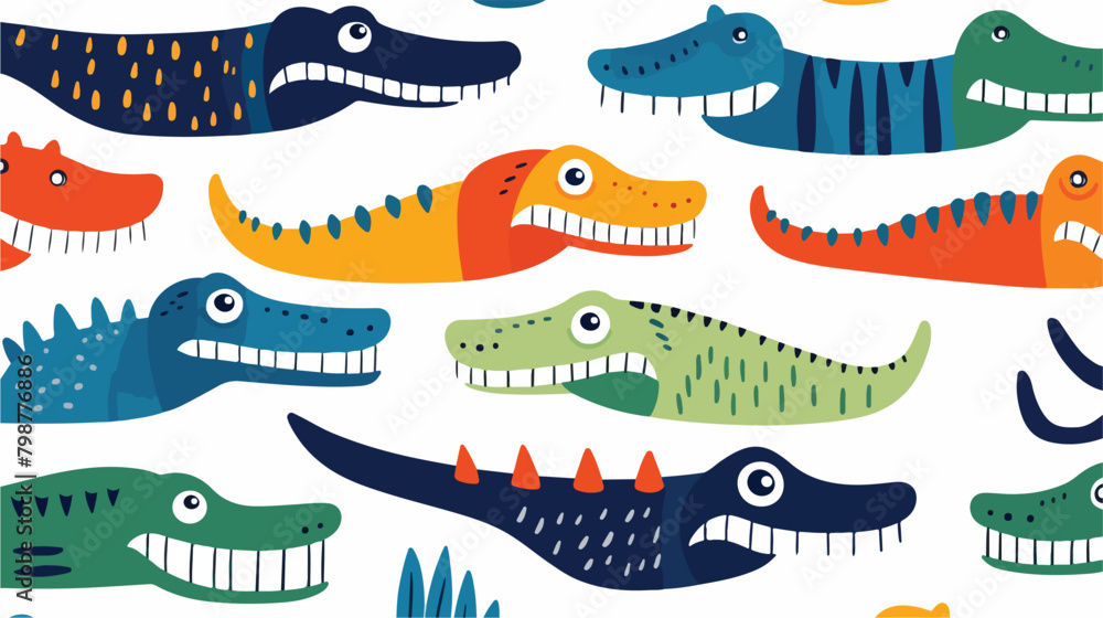 Cute crocodiles seamless Scandinavian pattern. Funn