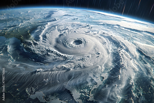 Space view of the American hurricane in Florida, showing the effects of climate change on cities of America. 3D illustration. photo