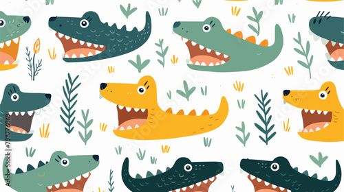 Cute crocodiles seamless Scandinavian pattern. Funn