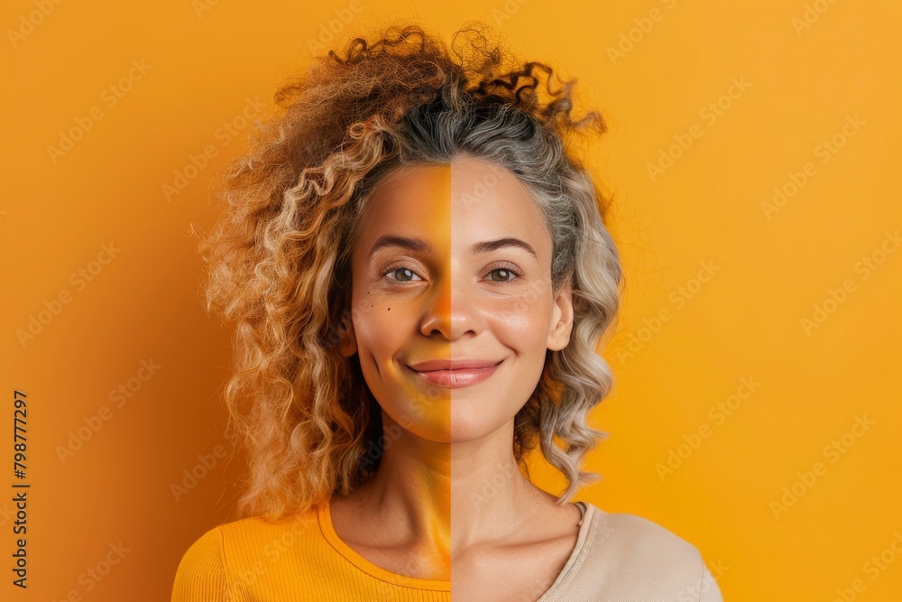 Skincare focus on aging care essentials with visual aging metaphors and skin restoration in aging split representation.
