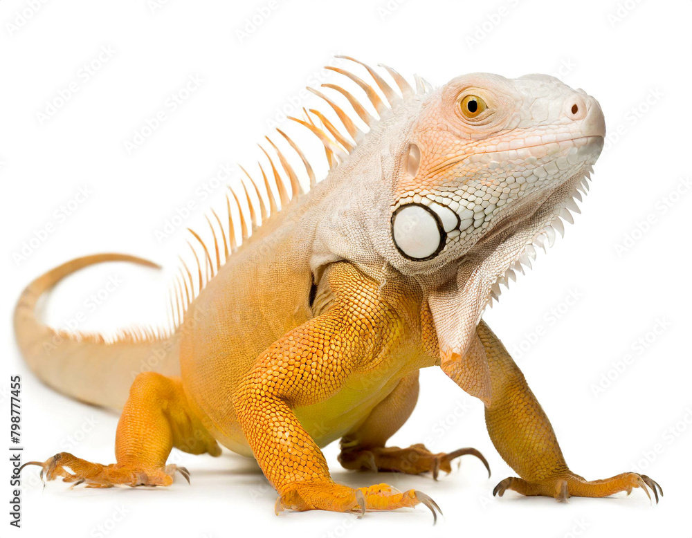 Obraz premium Albino Leguan auf vier beinen isoliert auf weißen Hintergrund, Freisteller 
