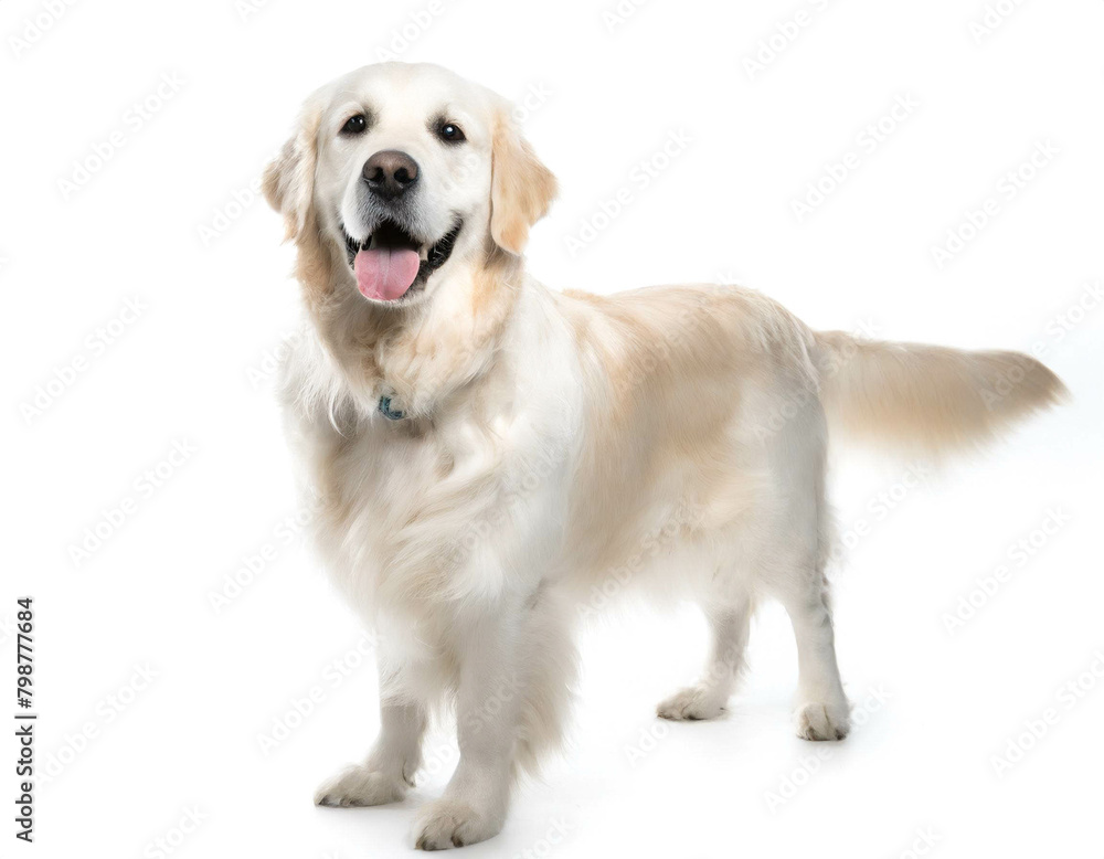 Weißer Golden Retriever auf vier beinen isoliert auf weißen Hintergrund, Freisteller Weißer Golden Retriever auf vier beinen isoliert auf weißen Hintergrund, Freisteller