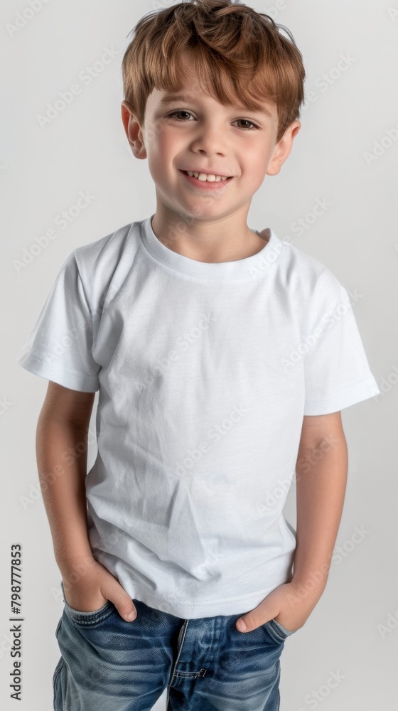 Little boy wearing blank white t shirt mockup for print image portrait isolated Little boy wearing blank white t shirt mockup for print image portrait isolated