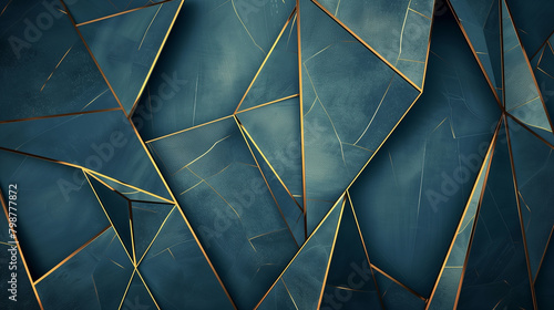  blue premium seamless background with luxury polygonal pattern and gold triangle lines. Low poly gradient shapes luxury gold lines vector. Rich background, premium triangle polygons blue design.