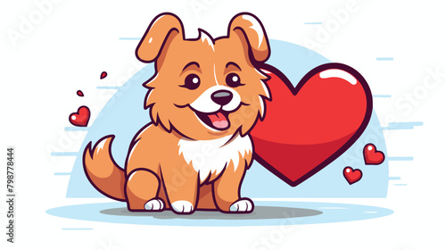 Cute dog with heart vector flat illustration in lin