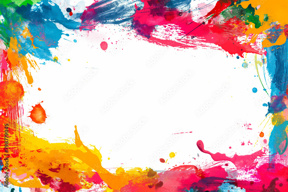 Colorful frame border vector illustration with paint splashes and a colorful background, leaving white space in the center of the picture and white blank edges