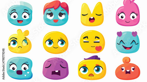 Cute faces emotions puzzle pieces characters. Funny