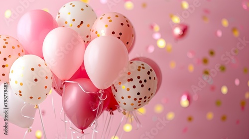 Happy birthday background with balloons in pink  white  and gold themes. banner  celebration  greeting card  background.