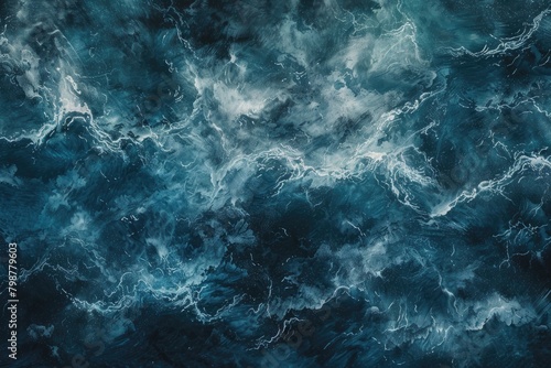 Closeup painting of electric blue waves in ocean  capturing fluidity and energy