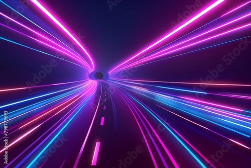 Abstract futuristic background with colorful light streaks and glowing lines on a dark backdrop, creating an atmosphere of speed, motion or technology glow