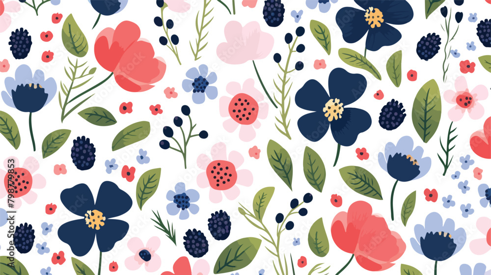 Cute floral seamless pattern with blooming spring p