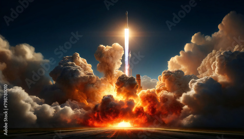 ロケットが発射台から飛び立つ瞬間. AI generated. photo