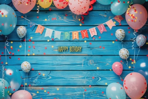 A room decorated with balloons, confetti, and streamers for a fun party event