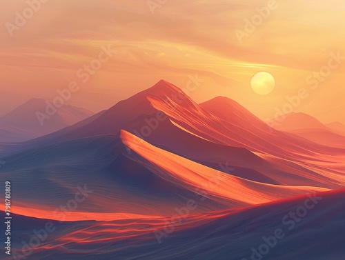 dramatic desert dunes, sunset, minimalistic beauty , Stable Diffusion