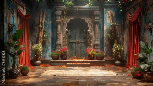 Cinematic Stage Design: Detailed Ramayan Theme for Chat Show on Ganges generative ai