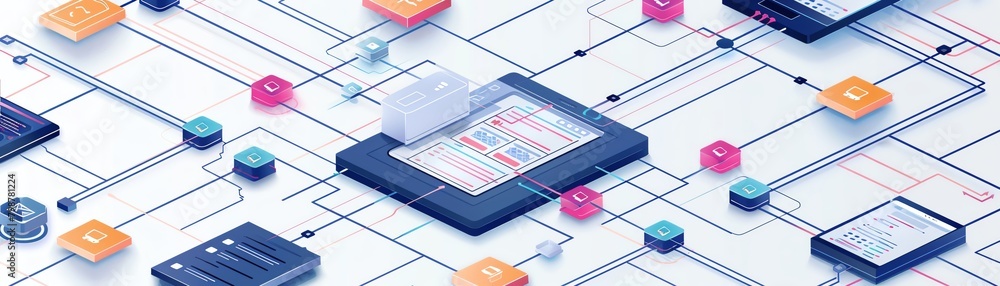 A wireframe simulation of a new software application being coded, with data flows and user interfaces emerging A wireframe simulation of a new software application being coded, with data flows and user interfaces emerging