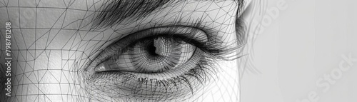 A wireframe representation of a human eye blinking, focusing on eyelid and lash movement photo