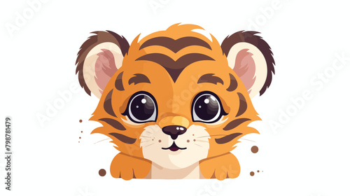 Fototapeta Naklejka Na Ścianę i Meble -  Cute funny tiger face or head. Adorable cartoon muz