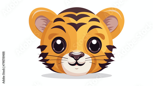 Cute funny tiger face or head. Adorable cartoon muz