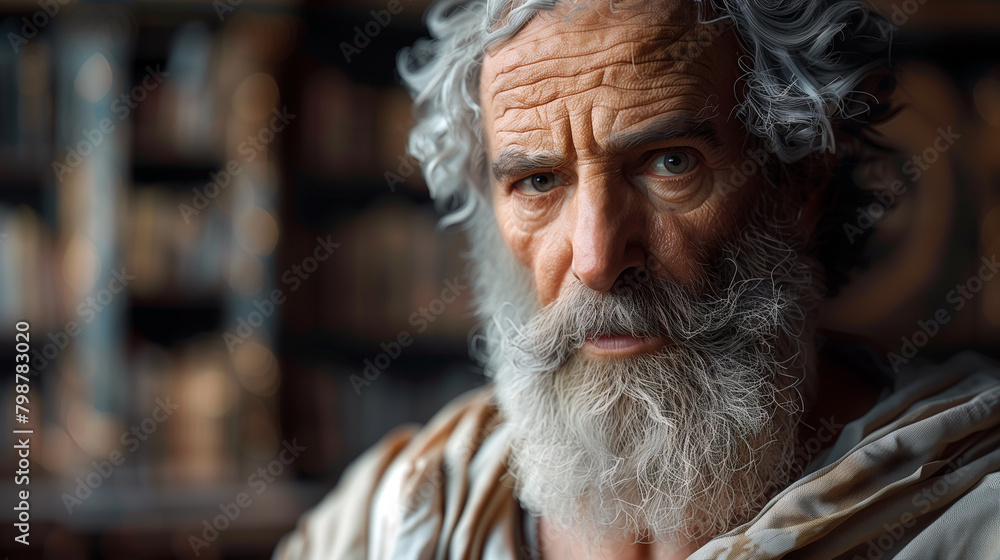 Portrait of a white bearded man living in ancient times. (Ai generated) 