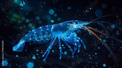 A detailed view of a bioluminescent deep-sea shrimp
