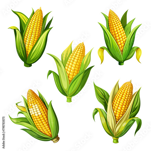 Set of Corn On The Cob Sign Maize Emoji Icon Illustration
