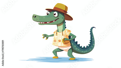 Cute happy crocodile character in Scandinavian styl