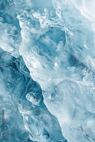 Textured surface of an iceberg, showcasing its rugged edges and icy formations. Iceberg textures offer a crisp and invigorating backdrop