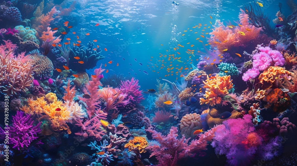 underwater coral reef, diverse marine life, colorful , high resolution