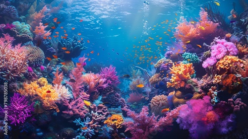 underwater coral reef, diverse marine life, colorful , high resolution