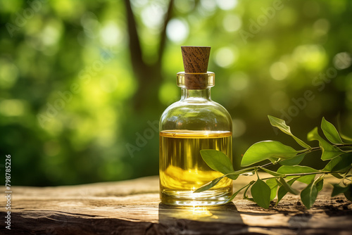 A bottle of aromatherapy essential oil on natural background