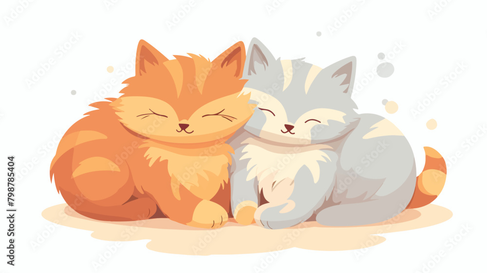Cute hugging cats sleeping together. Funny kitties
