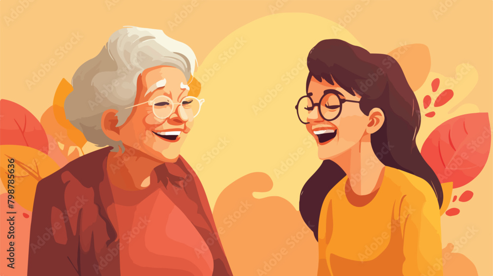 Cute joyful grandmother and granddaughter talking j