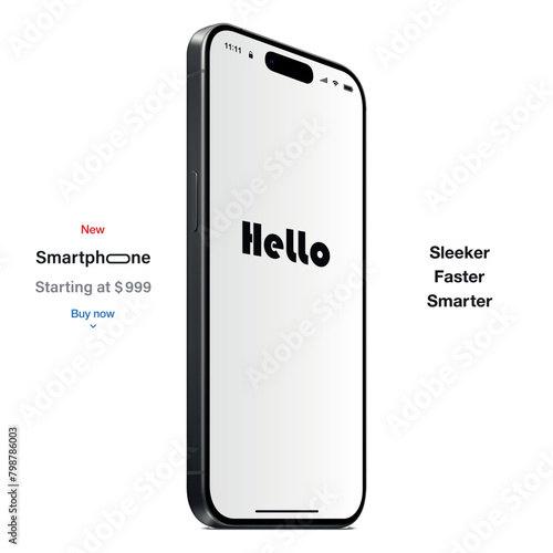 new frameless smartphone grey color with colorful screen saver, isolated on white background. mockup of realistic and detailed mobile phone with shadow. vector 3d isometric illustration