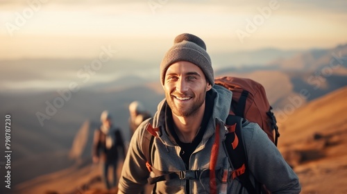 smiling male traveler solo hiking the mountain UHD WALLPAPER © Aqib