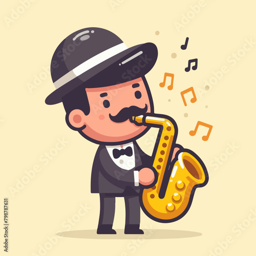 cartoon Jazz saxophone player vector illustration