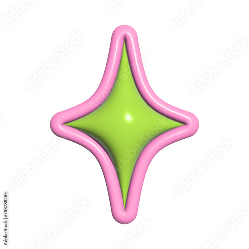 3d star with plasticine effect. Inflated icon in y2k style. Vector illustration