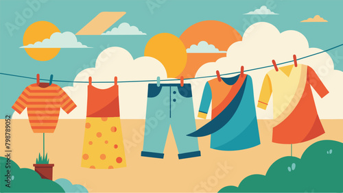 Hanging clothes to dry in the sun rather than using a dryer conserving energy and promoting a sustainable laundry routine..