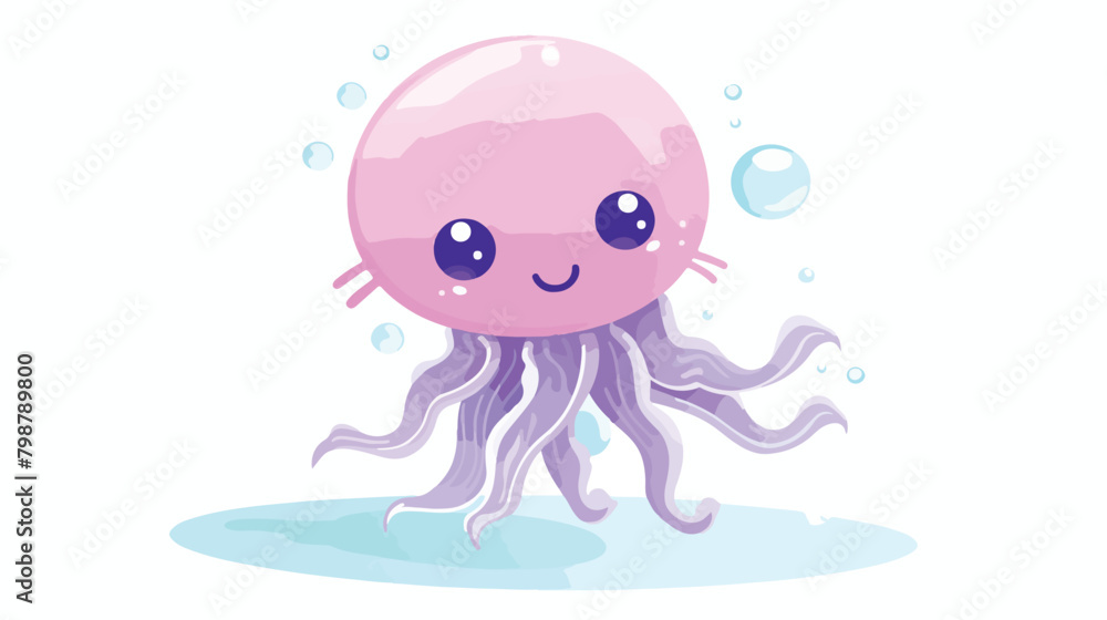 Cute smiling jellyfish or medusa. Funny underwater