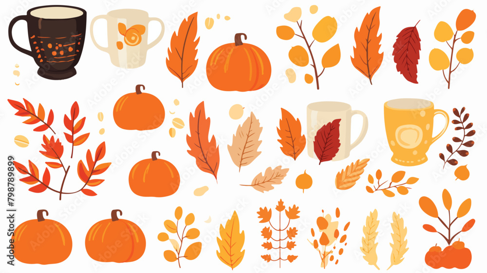 Autumn bundle of cute and cozy design elements. Set