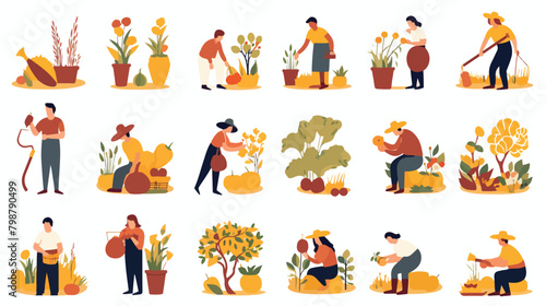 Autumn harvest time flat vector illustrations set. © iclute3