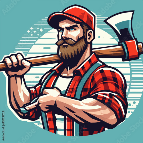 Lumberjack work logo professional template loggers sawing wood chopping