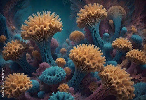 Mesmerizing underwater scene displaying vibrant coral formations and textures, highlighting the beauty and complexity of marine ecosystems, Generative AI.