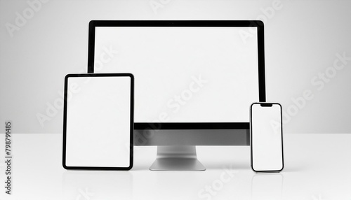 Mockup Template for Different Screen Sizes - Monitor, Tablet and Phone - Application Design, Web Design and User Interface Design - Asset for Presentation of Graphic Design and Portfolio